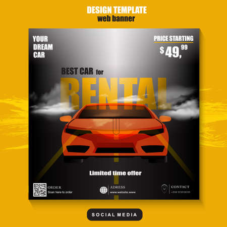 Car rental online and social media promotion template. Advertising, advertising banner, product marketing.のイラスト素材