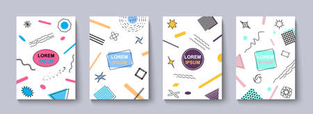 Set of posters with abstract geometric pattern. Simple shapes, graphic covers, collages. EPS 10.