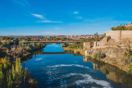 Saint Martin Bridge across Tagus River, Toledo, Spainの写真素材