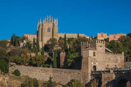 Saint Martin Bridge across Tagus River, Toledo, Spainの写真素材