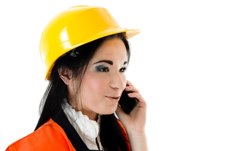 Engineer woman on phoneの写真素材