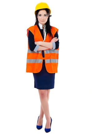Architect  woman standing in high visibility vestの写真素材
