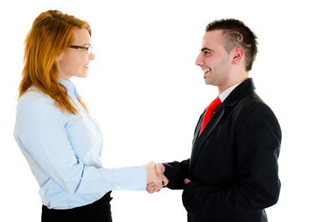 Businessman and businesswoman are meeting in officeの写真素材