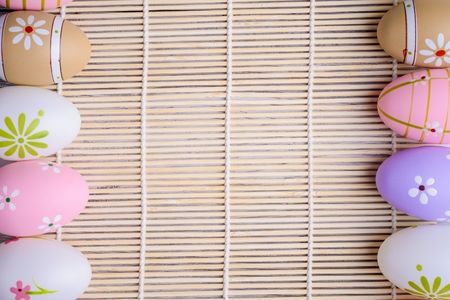 Colorful Easter eggs with copy space. Easter concept. Happy Easter !の写真素材