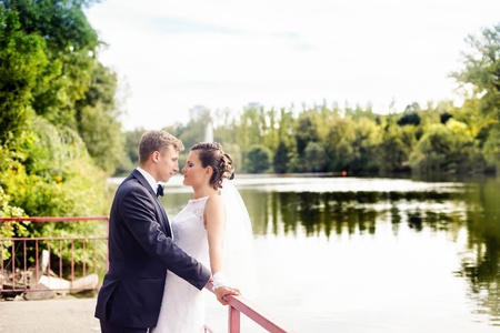 Wedding session in the park near lakeの写真素材