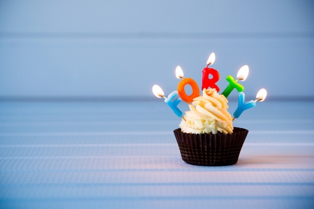 Birthday's cake - cupcake with a candles for 40 - fortieth birthday . Happy birthday !の写真素材