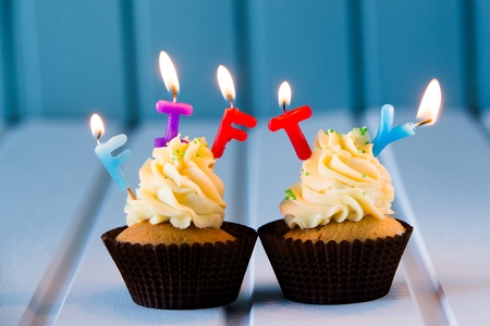 Birthday's cake - cupcake with a candles for 50 - fiftieth birthday . Happy birthday !の写真素材