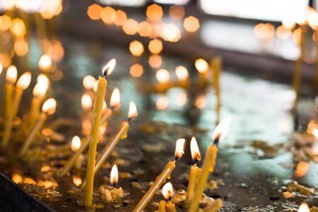 Candles in the orthodox Church, shallow depth of fieldの写真素材