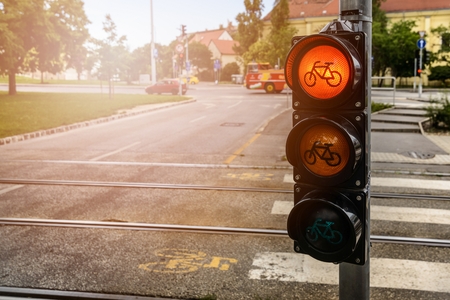 Red light for cyclists at traffic lights in the city centerの写真素材