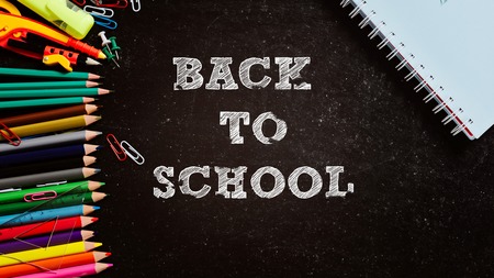 Back to school. Blackboard with school accessoriesの写真素材