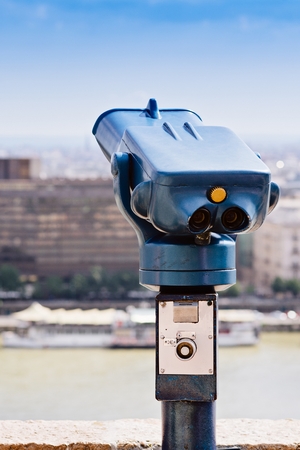Pay public telescope mounted on city viewpointの写真素材