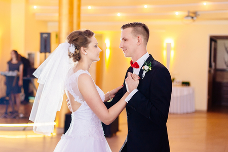 Newlyweds first dance on wedding party. Wedding day.の写真素材