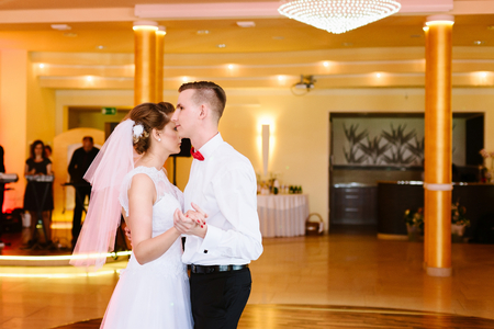 Newlyweds first dance on wedding party. Wedding day.の写真素材