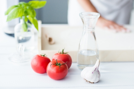 Fresh ingredients for delicious homemade italian pizza.の写真素材