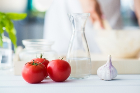 Fresh ingredients for delicious homemade italian pizza.の写真素材