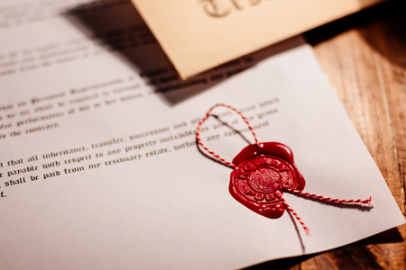 Notary public wax stamp - seal on notarized documentの写真素材