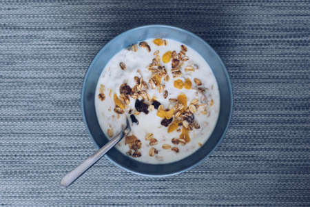 Natural yoghurt with muesli. Delicious healthy breakfastの写真素材