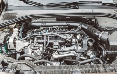 Modern turbocharged diesel engine. Car maintenanceの写真素材
