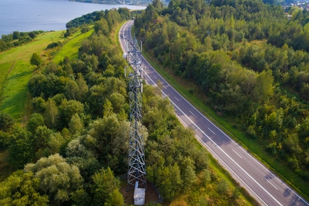 Aerial view of a cellular network relay located in Polish mountains