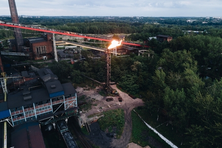 Aerial view on old working cooking plant. Industrial zone Zabrze, Silesia. Polandの写真素材