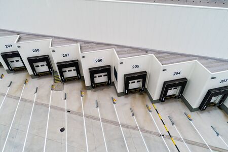 Aerial view on loading bays in distribution centerの写真素材