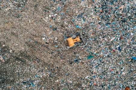 Aerial view of landfill. Waste, consumerism and contamination conceptの写真素材