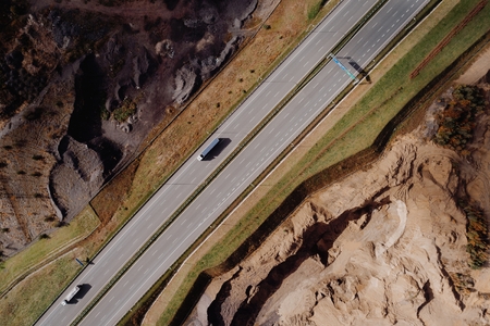 Aerial view of motorway at autumn. Silesia, Poland