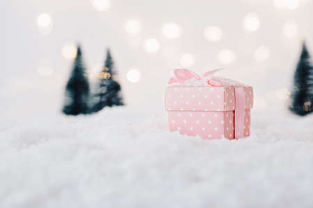 Christmas present box in the snow. Christmas decorationの写真素材