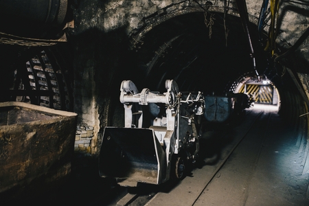 Transport wagon in underground coal mine tunnelの写真素材