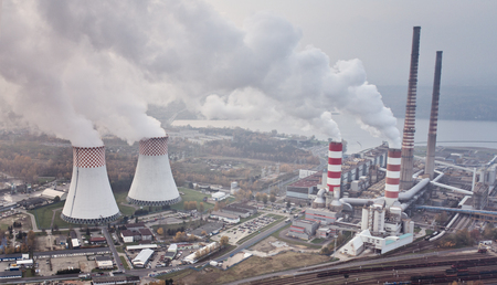 White smoke over power plant. Air pollutionの写真素材