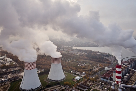 White smoke over power plant. Air pollutionの写真素材