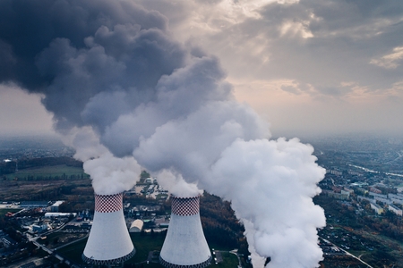 White smoke over power plant. Air pollutionの写真素材