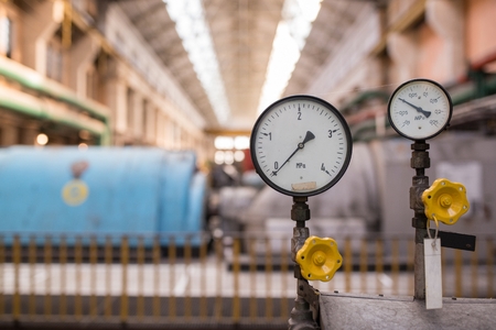 Manometers and valves in an old power plantの写真素材