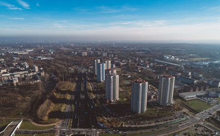 Smog over big city. Residential area in Katowice, Silesia, Polandの写真素材