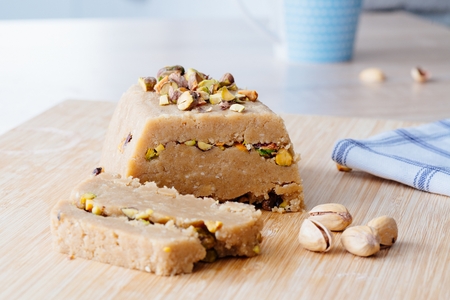 Delicious homemade sesame honey pistachio halvaの写真素材