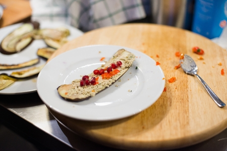 Badrijani Georgian traditional eggplant rolls. Georgian foodの写真素材