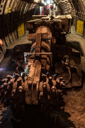 Underground heading machine in coal mine. Black coal mine, Silesia, Polandの写真素材