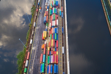 Cargo river harbour with shipping containers. Logistics centreの写真素材