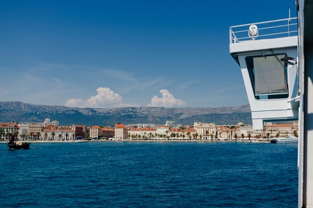 View on Split from car ferry at sunny summer day. Dalmatia, Croatiaの写真素材