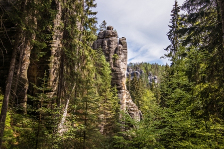 Rock formations in Adrspach rock town in Czech Republicの写真素材