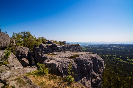 Beautiful view on Szczeliniec Wielki mountain. Sudety mountains in Polandの写真素材