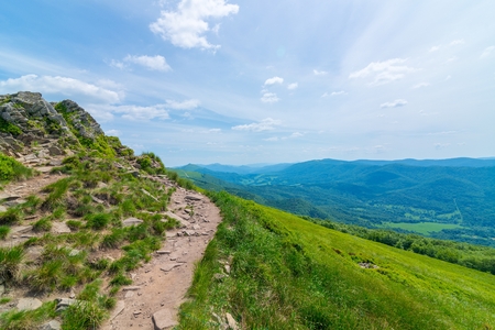 Polonina Wetlina mountain trail in Polish Bieszczady Mountainsの写真素材