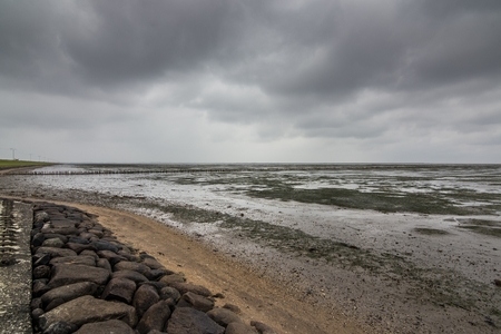 Danish Wadden Sea on cloudy day. Romo Island, Denmarkの写真素材