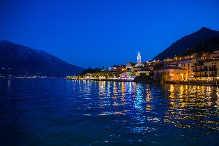 Limone sul Garda at night. Town and comune in the province of Brescia, in Lombardy (northern Italy)のeditorial素材