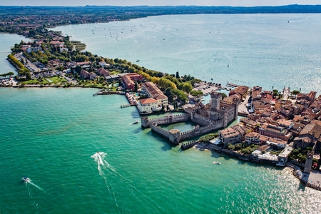 Aerial view on Sirmione sul Garda. Italy, Lombardyのeditorial素材