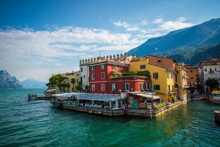 Malcesine town on the eastern shore of Lake Garda in the Province of Veronaのeditorial素材