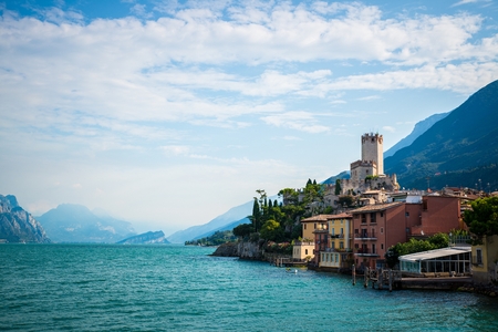 Malcesine town on the eastern shore of Lake Garda in the Province of Veronaのeditorial素材