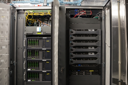 Data backup center server. Hard drives in computer monitoring recording server. Backup serverの写真素材