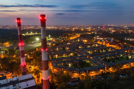 Drone view on Nikiszowiec coal miners' settlement and district in Katowice. Katowice, Silesia, Polandのeditorial素材