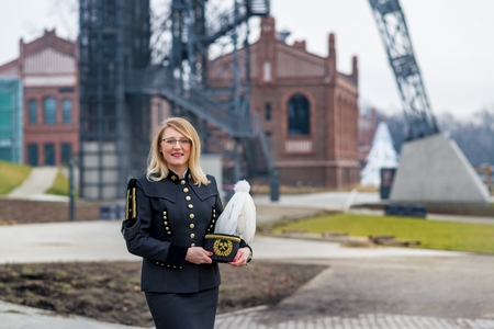 Woman black coal miner foreman in gala parade uniform, Silesia, Polandの写真素材